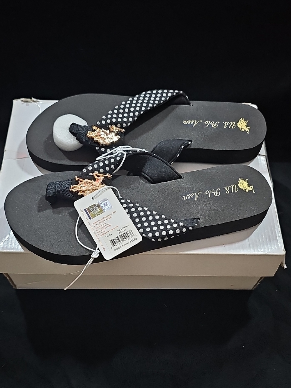 *Brand New* U.S. Polo Assn. Black and White Polka Dot Sandals